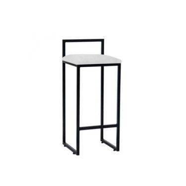 Imagem de Banqueta Alta Industrial 0,78 cm Metal Preto Suede Branco - Belliv Dec