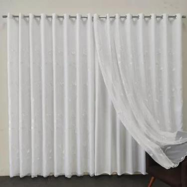 Imagem de Cortina Para Sala Luxo Voil Bordado Com Forro Ilhóses 4,00x2,50 - Salv