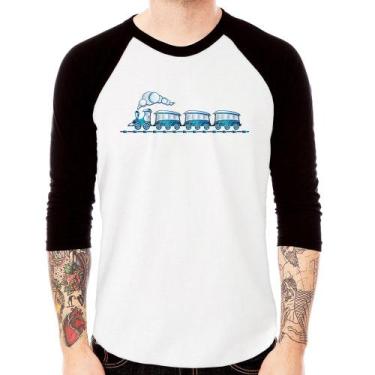 Imagem de Camiseta Raglan Trenzinho Brinquedo Manga 3/4 - Foca na Moda, Branco, 