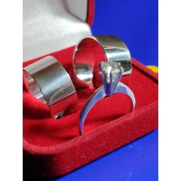 Imagem de Par de Alianças Compromisso Prata 950 Largura 8 mm Lisa Anel Solitário