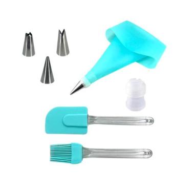 Imagem de Kit Cozinha Silicone Pincel Bisnaga Espatula 3 Bicos Verde - GabiJovi