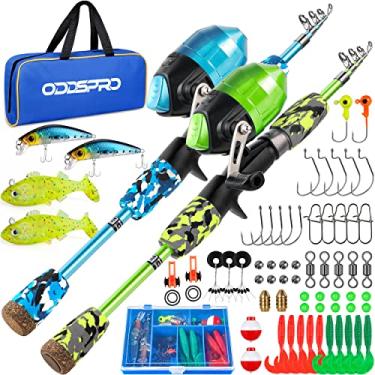 Imagem de ODDSPRO Vara de Pesca Infantil - Kit Inicial de Pesca Infantil - com Caixa de Equipamento, Carretel, Plug de Prática, Guia para Iniciantes e Bolsa de Viagem para Meninos, Meninas(2 Pacotes(Azul + Verd