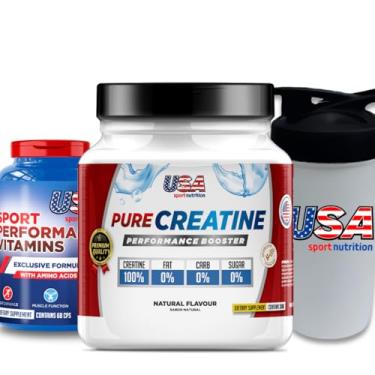 Imagem de MULTIVITAMINICO MAIS POTENTE DO BRASIL (60 CAP) + CREATINA PURA IMPORTADA (300 G) + COQUETELEIRA - USA SPORT NUTRITION