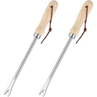 Imagem de CHENGU Pacote com 2 ferramentas de remoção de ervas daninhas manuais com cabo ergonômico, extrator de ervas daninhas, ferramentas de jardim, ferramentas de jardinagem para gramado, jardim, quintal, fazenda, planta, grama, suprimentos de remoção de vegetais (madeira)