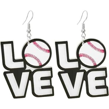 Imagem de Eioi & Lmnm Brincos femininos com pingente de bola esportiva de acrílico, brincos leves de carta de amor, brincos pendurados de beisebol de futebol de rúgbi, joias de jogadores para fãs de esportes,