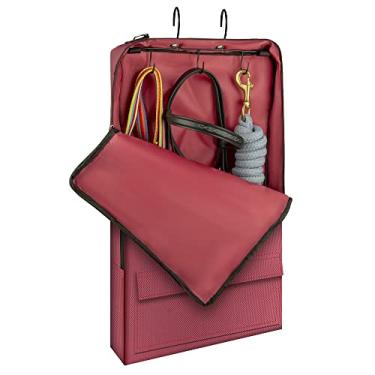 Imagem de Y.J TAILS Bolsa de freio de cavalo, bolsa de transporte de aderência de cavalo com suporte de 3 garras para cabos, freios, arreios, rédeas equestres, pontas e cabeçais (vinho vermelho)