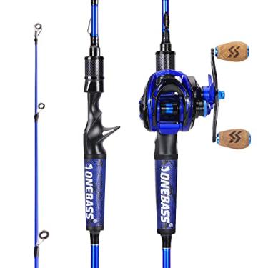 Imagem de One Bass Combo De Vara De Pesca E Carretel, Im7 Graphite 2 Pc Blank Baitcasting Combo, Vara Giratória Com Alça De Superpolímero - Combinação De Fundição De 6' Com Carretel Destro - Azul