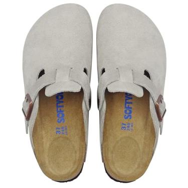 Imagem de SOFTYOHO Tamancos para mulheres e homens, mules com suporte de arco e fivela ajustável, sapato de batata de camurça de cortiça, Cinzento-acastan, 13-13.5 Women/11-11.5 Men