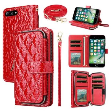 Imagem de Furiet Argyle Capa carteira para iPhone 7plus 8plus 7/8 Plus com tiracolo/alça de pulso luxuosa couro PU suporte bolsa com zíper à prova de choque capa para celular i Phone7s 7s + 7+ 8s 8+ Phones8 7p