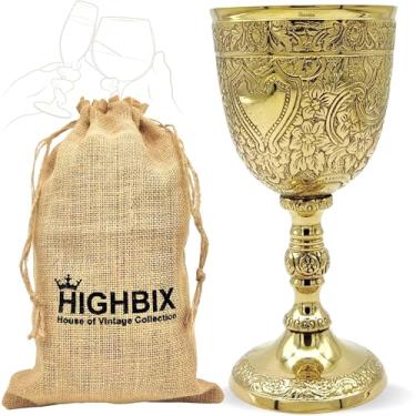 Imagem de HIGHBIX Taça de vinho Royal Latão sólido feito à mão Premium taça de vinho decoração medieval cálice gótico antigo elegante cálice de vinho