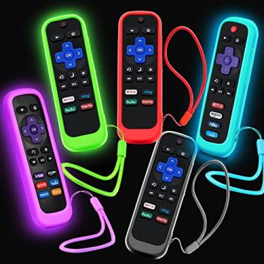Imagem de Pacote com 5 capas para controle remoto Roku, capa para Hisense/TCL Roku TV Steaming Stick/Express Universal Substituição Controlador Capa de silicone que brilha no escuro verde céu roxo vermelho