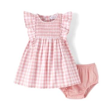 Imagem de The Children's Place Vestido elegante com babados para bebês meninas e recém-nascidos, Pétala de rosa, guingão, 0-3 Meses