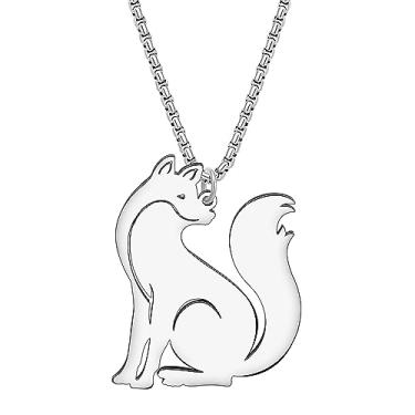 Imagem de DALANE Colar bonito de aço inoxidável com pingente de raposa ártica banhado a ouro 18 k, joias de animais para mulheres, meninas, presentes, Medium, Aço inoxidável, Sem Pedra Preciosa