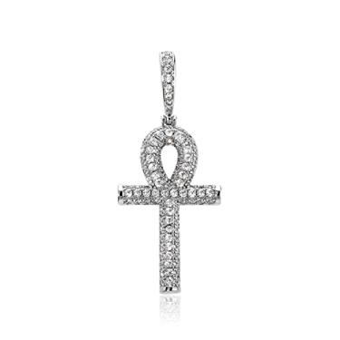 Imagem de YOSZO Pingente de cruz Ankh banhado a ouro 18K totalmente congelado CZ egípcio Ankh colar de corrente religiosa para homens e mulheres, 0.7 inch*1.77 inch, Latão, Zircônia cúbica