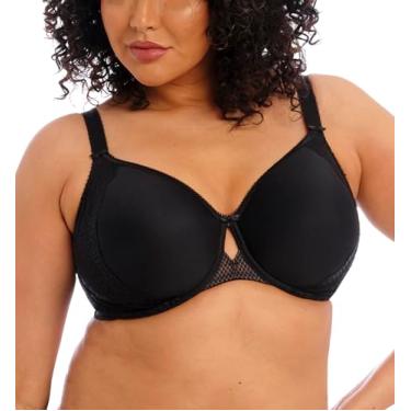 Imagem de Elomi Camiseta feminina Charley com renda floral, tecido espaçador respirável, detalhe de malha diamante. Sutiãs Dd+, Preto, 34G