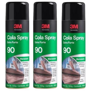 Imagem de Kit com 3 Cola SPRAY 90 Marcenaria EXTRA Forte 330G 3M