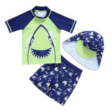 Imagem de Butvashine Conjunto de natação para meninos, duas peças, roupa de banho infantil, conjunto Rash Guard com boné, Verde, 5-6 Anos