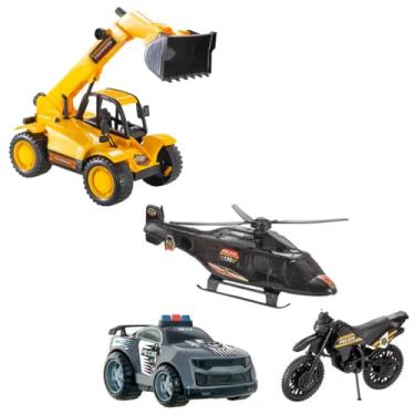 Imagem de Kit 4 Brinquedos Meninos Trator Carrinho Helicoptero Moto - BS Toys