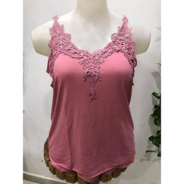 Imagem de Blusa regata alcinha alça de renda guipir plus size - Chicmix, Rosa qu
