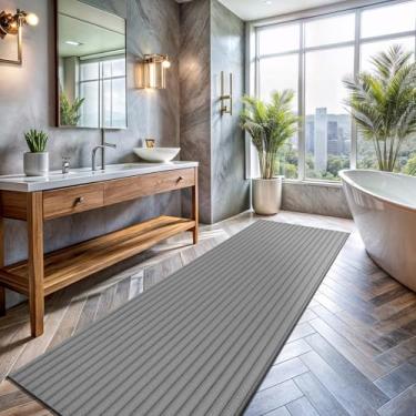 Imagem de Tapete antiderrapante 5 x 18 cm cinza sólido listras de poliéster borracha traseira fácil de limpar interior tapete para sala de estar, cozinha, quarto, banheiro, sala de jantar (5 x 7 cinza)