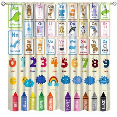 Imagem de Cortinas alfabéticas educativas, desenho animado, alfanumérico, ABC, lápis de aprendizagem de cores, tratamentos de janelas, cortinas para crianças, berçário, quarto de crianças, 104 x 161 cm (sem