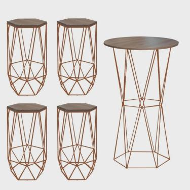Imagem de Kit 4 Banquetas Liz + 1 Mesa Bistrô Flork Industrial Ferro Bronze mdf Rústico - Ahazzo...