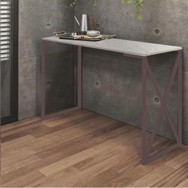 Imagem de Aparador Buffet 90cm Bex Industrial Office Cantinho do Café Ferro Marrom mdf Marmorizado Cinza - Ahazzo Móveis