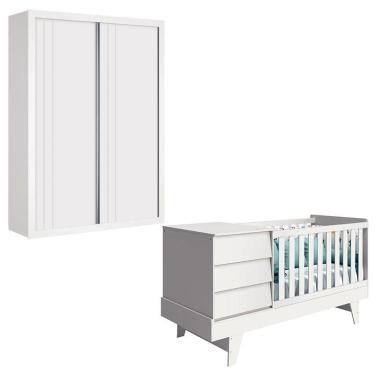 Imagem de Berço Multifuncional e Guarda Roupa Prince Branco Acetinado – Reller