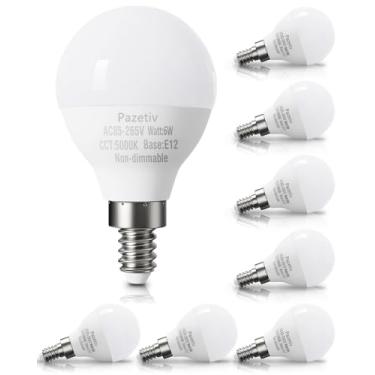 Imagem de Pazetiv Pacote com 8 lâmpadas LED para ventilador de teto E12 120V equivalente a 60 watts, luz do dia 5000K, lâmpadas Candebalra A15 base pequena, lâmpada LED brilhante redonda, não regulável