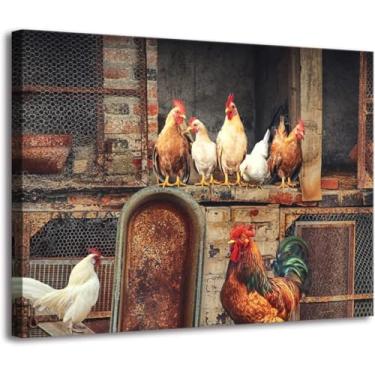 Imagem de Arte de parede rústica em tela de galinheiro de fazenda, impressão de galo country, 38 x 30 cm