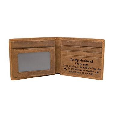 Imagem de Carteira de couro personalizada para homens, carteira estilosa com bloqueio de RFID gravada e dobrável para marido e aniversário, presentes de Natal, Brown-for Husband, Men's Standard
