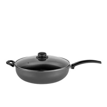 Imagem de Frigideira Antiaderente Grande Wok 32 Cm  Grafite Tampa De Vidro - Coz