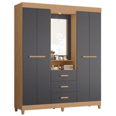 Imagem de Guarda Roupa Ágata 4 Portas com Espelho Albatroz, Freijó/ Titanium