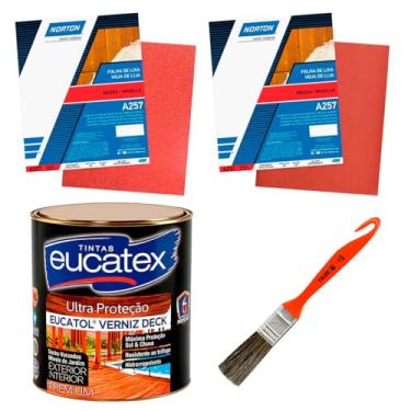 Imagem de Kit Verniz Imbuia Lixas e Pincel Para Madeira Pintura