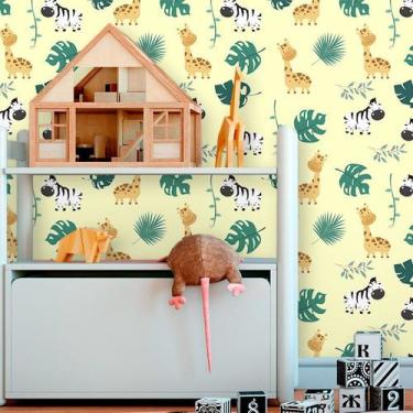 Imagem de Papel de Parede Baby Girafa Cute e Zebra - Inove Papéis de Parede 