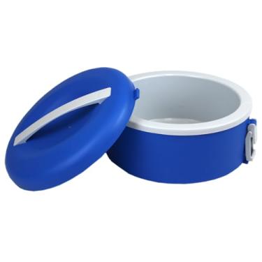 Imagem de Marmita 1,5 litros Presilha S/Divisória Dupla fechamento com presilhas, Quente e Frio barata Custo Benefício, mantem o alimento (CREME/AZUL)