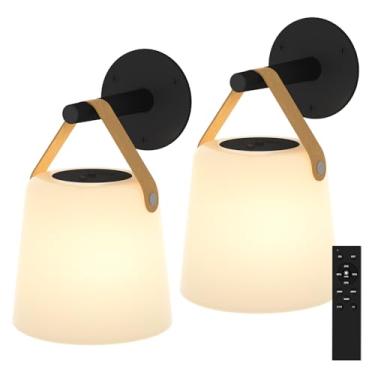 Imagem de TACAHE Arandela de parede recarregável - Abajur fosco de plástico - Temperatura de 3 cores e 5 brilho - Controle remoto - Funciona com bateria de 5000 mAh - Lâmpada de parede sem fio para trailer