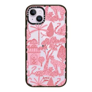 Imagem de CASETiFY Capa Impact para iPhone 14 Plus [fina/2,5 m. Proteção contra quedas de grau militar 4X/compatível com carregamento sem fio] - Cheetah Paradise Pink - Preto transparente
