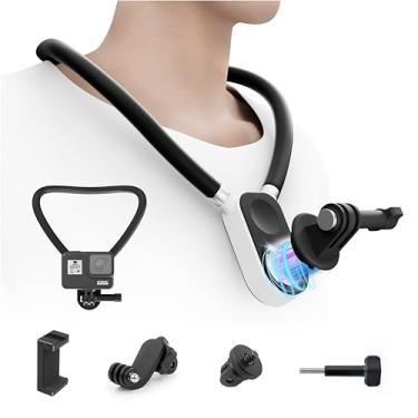 Imagem de Kalofaye - Suporte magnético de silicone para pendurar no pescoço POV para selfie com clipe de telefone, kit de montagem vertical, mãos livres, vídeo, colar Vlog para GoPro Insta360, DJI Action Camera