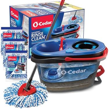 Imagem de O-Cedar EasyWring RinseClean microfibra Spin Mop & Bucket sistema de limpeza de piso com 3 refis extras, cinza