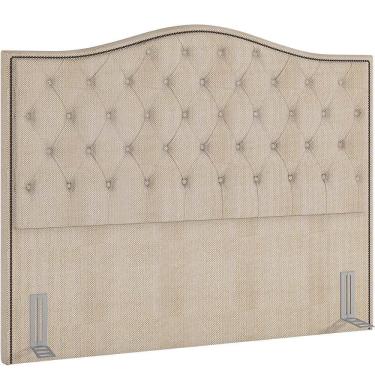 Imagem de Cabeceira Para Cama Box Casal Queen P05 Grécia Linho Creme Botonê Com Tachinhas Lyam Decor