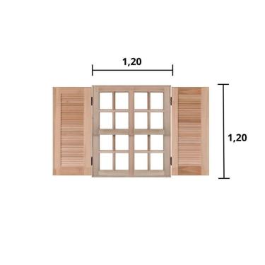 Imagem de Janela De Madeira Guilhotina 120x120cm 4 Folhas Rodam Natural