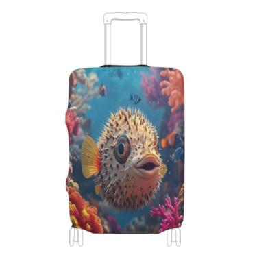 Imagem de Joisal Capa de mala de desenho animado de cogumelos coloridos serve para identificadores de bagagem de 45 a 81 cm para malas exclusivas, Baiacu debaixo d'água, XL 29-32 in