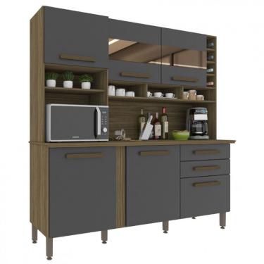 Imagem de Cozinha Alexia 6 Portas 2 Gavetas Com Espelho Imop Móveis Nogal Grafite