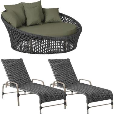 Imagem de Kit Chaise Hungria E Espreguiçadeiras Catar Trama Original Preto