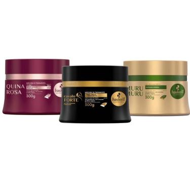 Imagem de Kit Máscaras Quina Rosa + Cavalo Forte + Murumuru Haskell - 300g - Cabelos Crespos