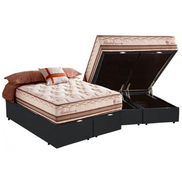Imagem de Cama Box Baú Queen Com Colchão Herval Istambul Molas Maxspring 158x198x76cm Ms Courino Preto
