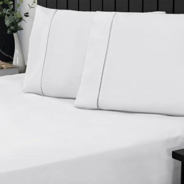 Imagem de Jogo de Cama Queen 3 Peças, Percal 400 Fios, Ponto Palito, Branco, Toque Macio, Antiácaro, Não Faz Bolinha