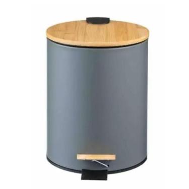 Imagem de Lixeira Em Inox E Tampa Bambu 12 Litros Com Pedal Cinza - Paramount