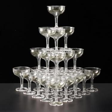 Imagem de DORONAN Pacote com 30 taças de champanhe de plástico de 142 g, cupê de champanhe inquebrável, taças de acrílico para martini, torre de champanhe para bar de festa de aniversário de casamento (glitter